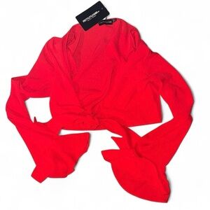 PrettyLittleThing Red Scarf Tie Crop Top Size 8 NWT